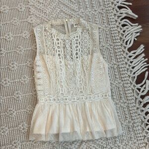 Vintage Cream Lace Sleeveless Blouse